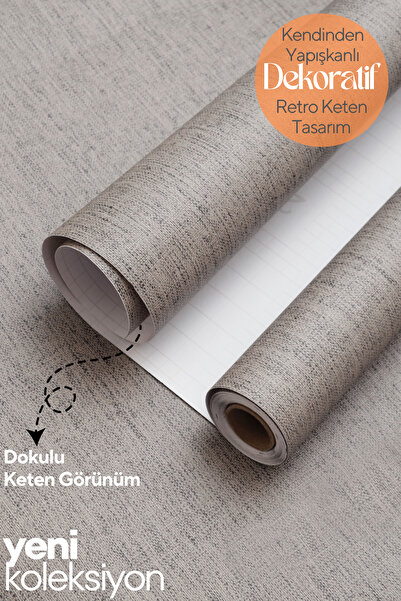 TechnoSmart Kendinden Yapışkanlı Dokulu Keten Görünümlü Duvar Kağıdı Mutfak Dolap Kaplama