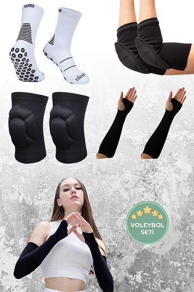 Sirius Sportswear 8-Piece Volleyball Knee Pad & Elbow Pad & Arm Pad & Sports Anti-Slip Rubber Socks Performance Volleyball Player Set