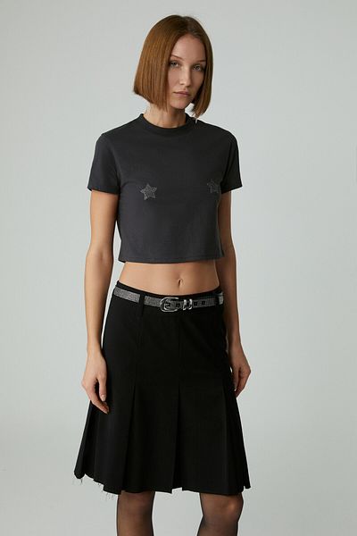 GRIMELANGE Laviva Women's Short Black Skirt with Zipper Detail