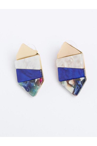 Jimmy Key Blue Color Block Asymmetrical Patterned Earrings