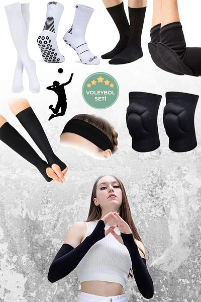Sirius Sportswear 13 Piece Volleyball Knee Pads and Elbow Pads Set with Hair Band, Rubber Sole and Combed Cotton Socks