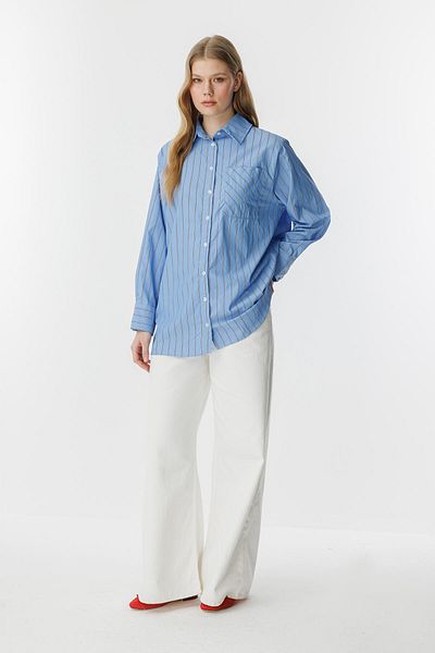 Hooopstore Ριγέ Oversize Μπλε πουκάμισο