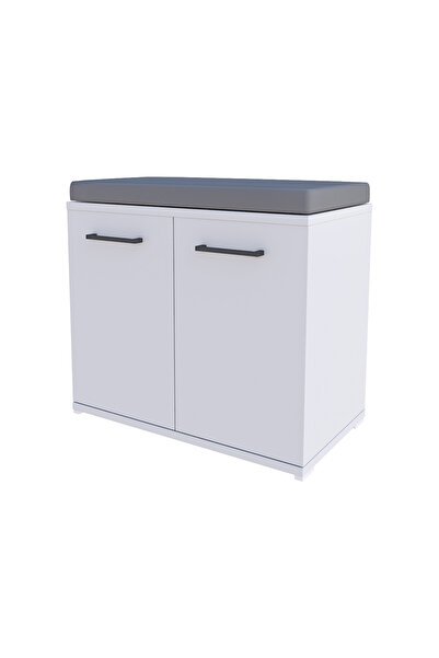 temosan Beyaz Arya Puzzle Vestiyer Ayakkabılık Modeli, 2 Raflı, Kapaklı, Oturaklı V-035 60 X 46 X 32