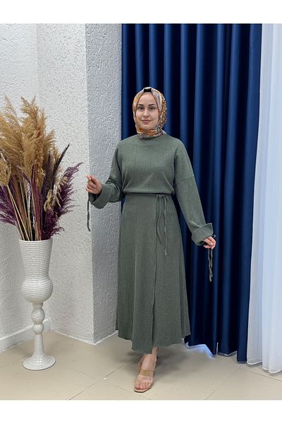 Ebrar Store Uludağ Dilba Suit - Drawstring Sleeves and Skirt, Khaki-Ek-H-110-2