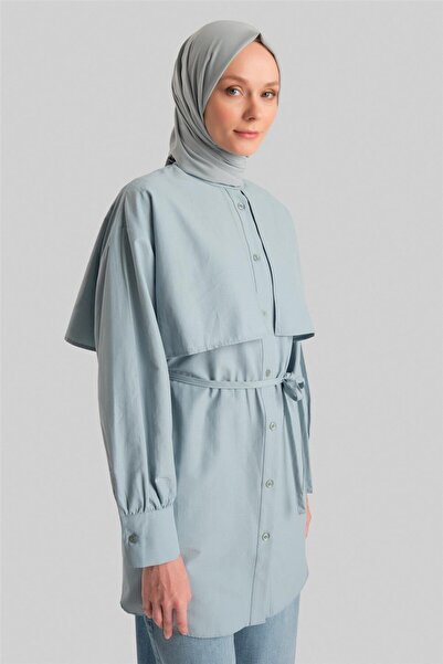 Armine Ort3442 Model Foggy Blue Cotton Shirt - Windbreaker