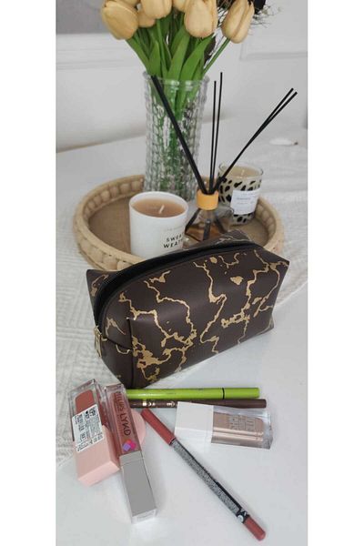 adrbags Γυναικεία Καφέ Ριγέ Προσωπική Περιποίηση, Δώρο, Προίκα, Καλλυντικά, Τσάντα Μακιγιάζ Μεγάλο Μέγεθος