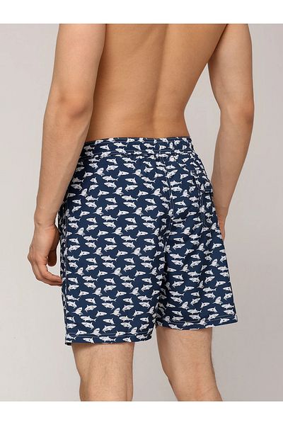 PAUL&SHARK Navy Blue-White Men's Swim Shorts - Minimal Dense Dog Fish Pattern, Tie-Up 25415026 A-L17