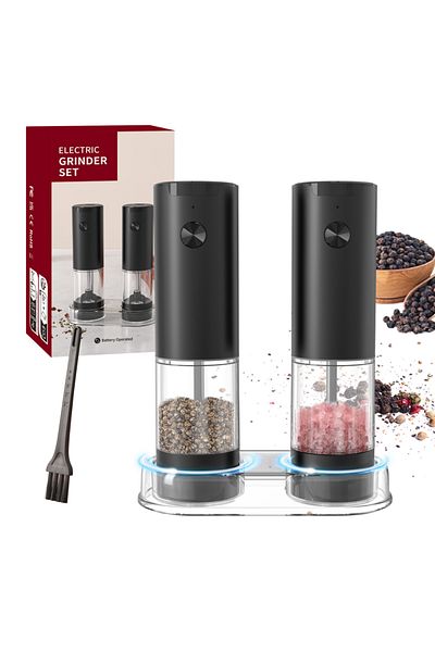 FLYMUYU 2Pcs Plastic shell Electric Salt And Pepper Grinder With Adjustable Coarseness Refillable Mills Batt