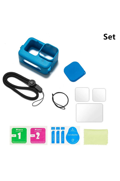 Choice مجموعة زرقاء مكونة من 1 حافظة سيليكون لكاميرا GoPro Hero 12 11 10 9 مع واقي شاشة من الزجاج المقوى باللون الأسود