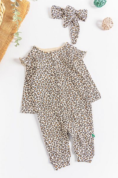 Babymod Leopard Patterned Bandanna Baby Girl Jumpsuit