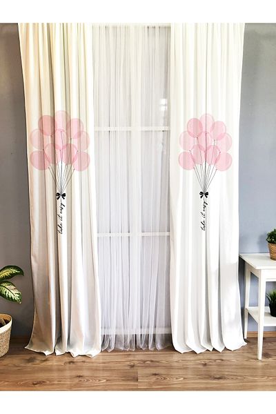 Lolla Balloon Patterned Baby and Children's Room Patterned Background Curtain