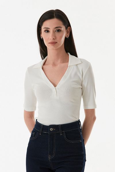 Fulla Moda Μπλούζα Lycra με γιακά Polo με κουμπιά μπροστά