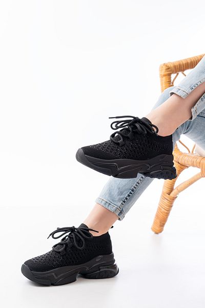 SEEM & BE Liz Stone Detailed Knitwear Women's Black Sneaker - Sports Shoes