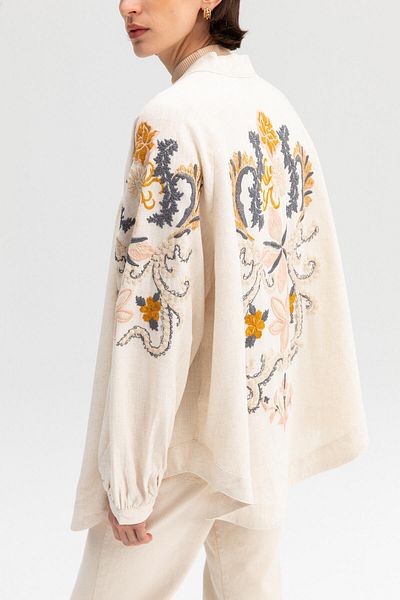 Touché Privé Vyšívaná plátěná bunda kimono