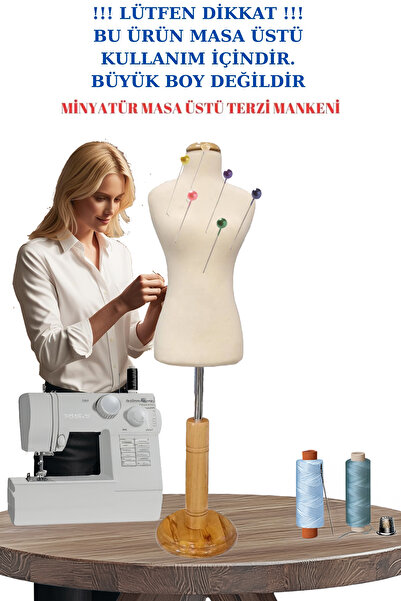Manken İstanbul Dikiş Setli Krem Kumaşlı Ahşap Ayaklı Okullar İçin 50 Eşelli Minyatür Terzi Mankeni Prova Mankeni