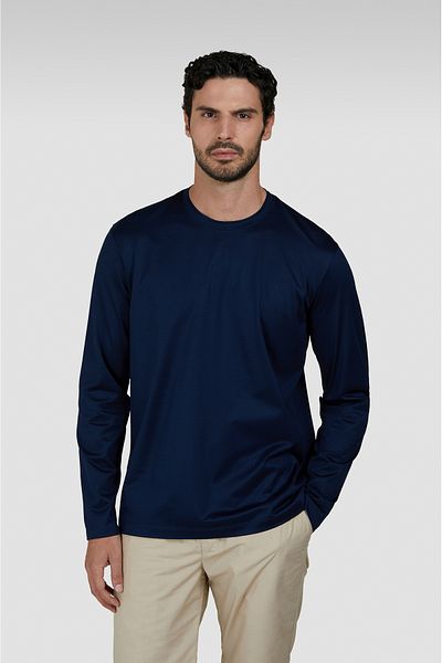 PAUL&SHARK Men's Round Neck 100% Cotton Regular Fit Long Sleeve Navy T-Shirt 25411016 -013