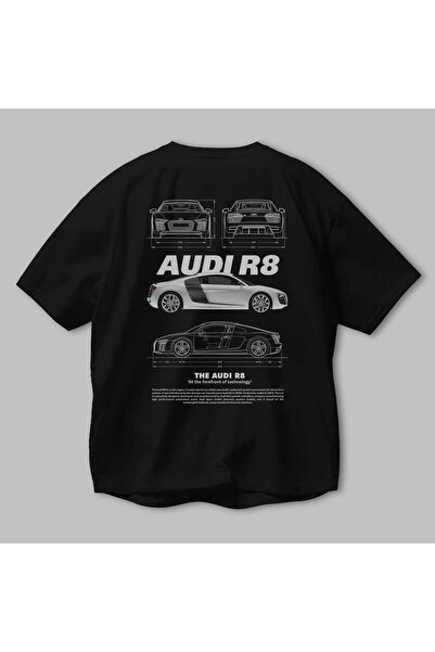 Ankhises AUDI R8 Back Printed Black Oversize tričko Crew Neck bavlna Muži Ženy