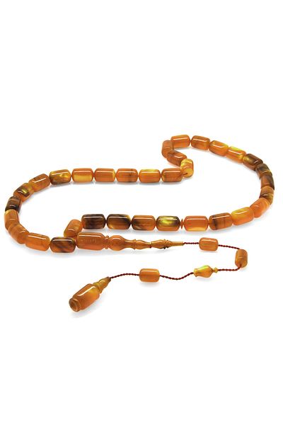 Tesbihane Systemed Capsule Cut Pearlescent Orange-Black Colorful Catalin Rosary