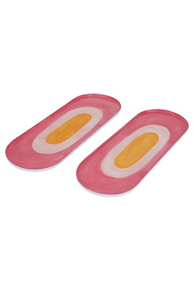 Alsaif Gallery Al Saif Gallery Steel Sweet Serving Plate, 40.5 x 14.5 x 1 cm, oval, 2 pieces - pink