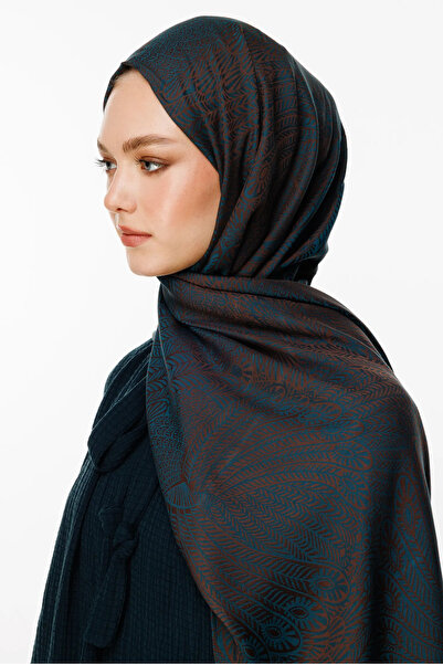 Mooncorn Mayra Pattern Double Sided Shawl Bitter Brown-Petrol Blue