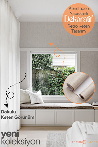 TechnoSmart Kendinden Yapışkanlı Dokulu Keten Görünümlü Duvar Kağıdı Mutfak Dolap Kaplama
