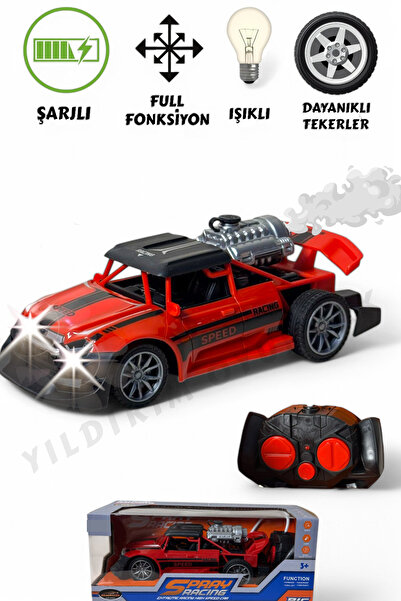YILDIRIM OYUNCAK Uzaktan Kumandalı Spray Atan Araba Duman Çıkaran Şarjlı 22 cm Işıklı Spor Araba