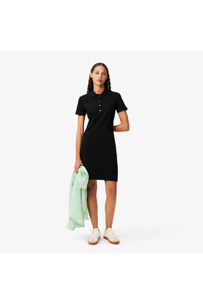 Lacoste Kadın Slim Fit Kısa Kollu Polo Yaka Siyah Elbise