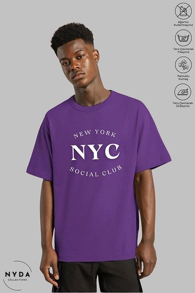 Nyda Collections Unisex Crew Neck New York NYC εμπριμέ βαμβακερό μπλουζάκι με κοντό μανίκι
