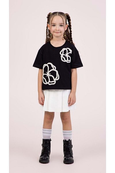 wakawakakidsstore Set pentru fete cu pantaloni scurți brodați din plasă în față și fustă