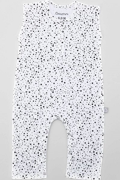 Boumini White Star Powder - Sleeveless Long Legged Snap Fastener Baby Romper