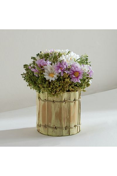 Home Box Caven Daisy Arrangement in Todi Leaf Planter 16x16x20 cm