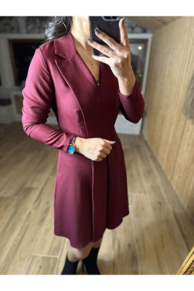 caddstore Ms Ceket yaka bordo elbise