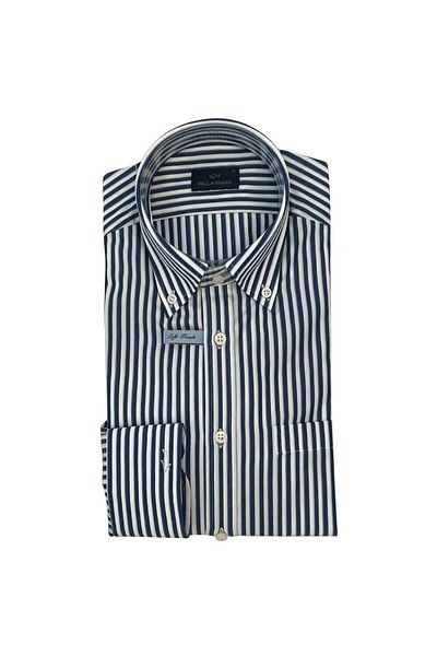 PAUL&SHARK Men's Regular Fit Stripe Print Long Sleeve Navy Blue-White Shirt 25413032 Cf-V90