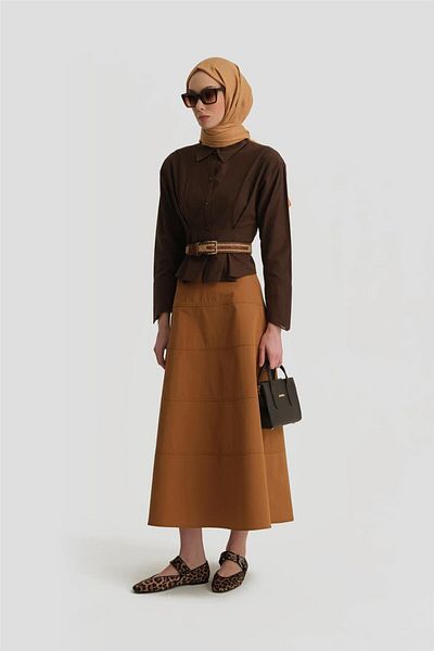 Armine Brown Waist Pleated Shirt - 25Y3713