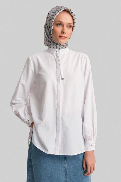 Armine Cămașă Albă - Detaliat Piping, Model 24y3532