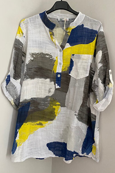 AYASOFYA OTANTIK Bluză de damă, albă italiană, cu model mozaic, cu mâneci orf...