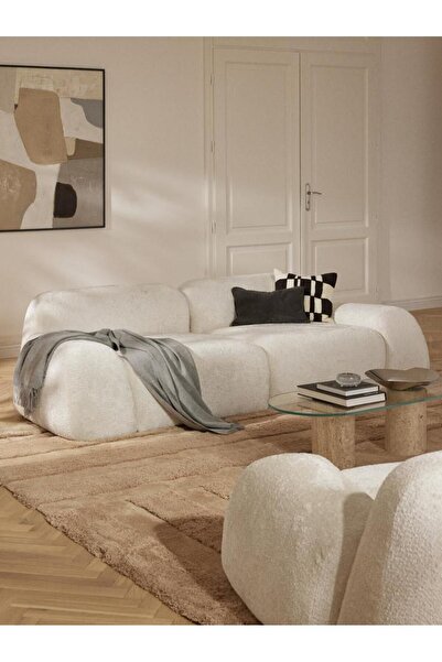 Mobilya Depom Mode Pier Ikili Kanepe 2 Modül 01 Beyaz Bukle Kumaş Işbir Sünger (DAİRENİZE TESLİM)