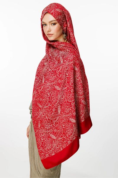 Mooncorn Velora Pattern Σάλι διπλής όψης Claret Red-Mint Green
