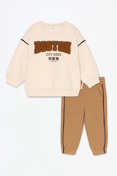 wakawakakidsstore Printed Front Knitted Appliqued Boys' Tracksuit Set