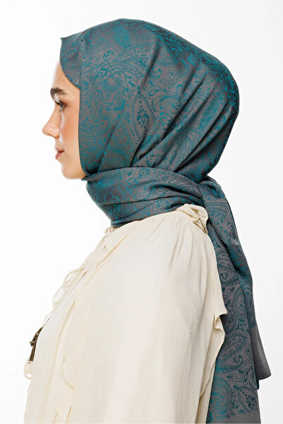 Mooncorn Velora Pattern Σάλι διπλής όψης Σκούρο Γκρι-Σμαραγδένιο