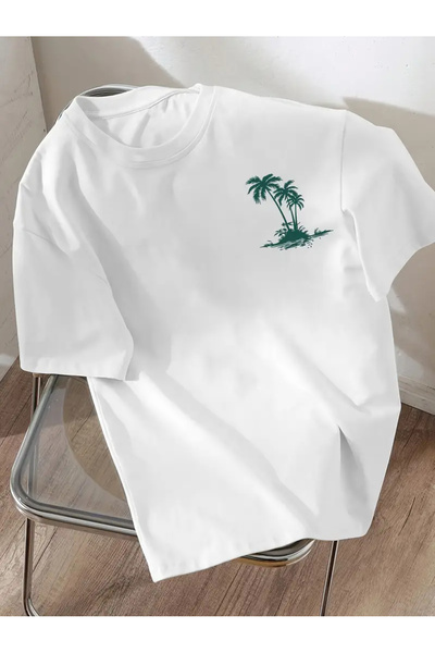 npLStore تي شيرت كبير الحجم مطبوع عليه نخيل للجنسين