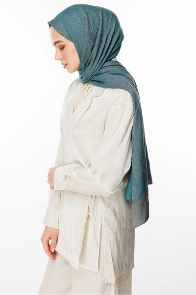 Mooncorn Mayra Pattern Σάλι Διπλής Όψης Σκούρο Γκρι-Σμαραγδένιο