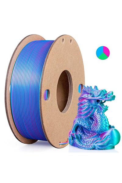 Choice RoseRedSkyBlueGreen Silk PLA 3D Printer Filament 1.75mm Triple Color Silk PLA Filament 3D Printing F