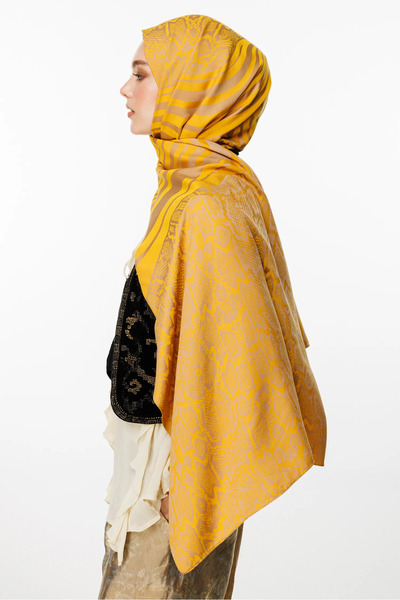 Mooncorn Riad Pattern Double Sided Shawl Mink-Mustard