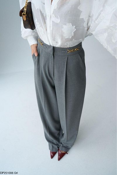 CADDELAMODA Women's Accessory Detailed Palazzo Fabric Trousers