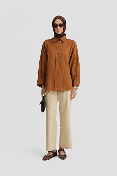 Armine Kup Detaylı Pamuk Gömlek 25y3722 Taba