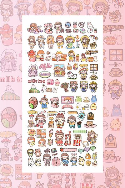 Piksel Grafik Kawaii Anime Sticker Set 100 Pieces Pen Laptop Water Bottle
