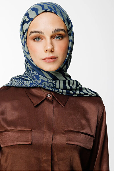 Mooncorn Riad Pattern Double Sided Shawl Navy Blue-Water Green