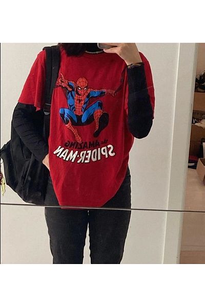 1blood Tricou unisex oversize Amazing Spider Roșu