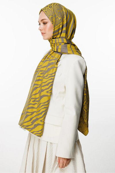 Mooncorn Riad Pattern Double-Sided Shawl Dark Gray-Mustard